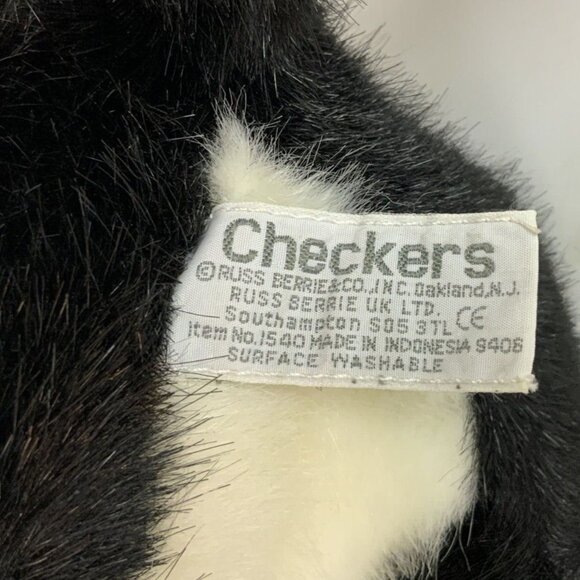 Russ Berrie Checkers Cat Plush Black White Stuffed Animal 10 inch Vintage Kitty - Picture 8 of 9